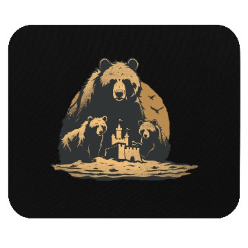 Discover Momma Bear and Two Bear Cubs Building a Sand Castl Mouse Pads