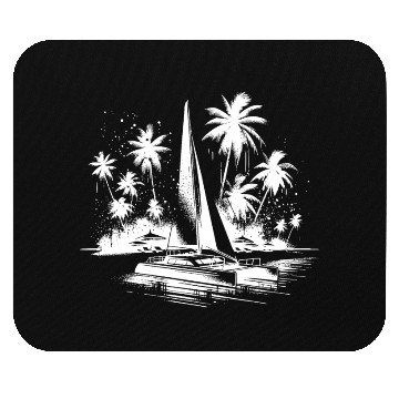 Discover Catamaran Sailing Boat With Palm Trees Mouse Pads