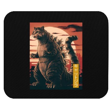 Discover Funny Cute Cat Art Japanese Sunset Retro Catzilla Mouse Pads
