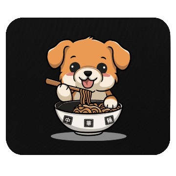 Discover Cute Dog Eating Ramen Noodles Mouse Pads