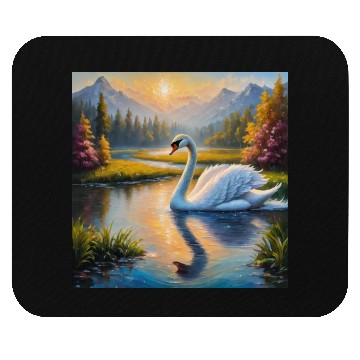 Discover white swan in river Mouse Pads