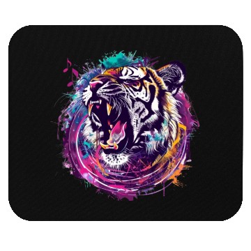 Discover A fierce tiger roaring with musical notes emanatin Mouse Pads