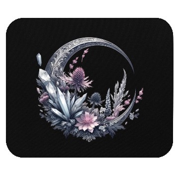 Discover Crescent moon in silver, with crystals and flowers Mouse Pads