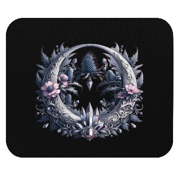 Discover Crescent moon in silver, with crystals and flowers Mouse Pads