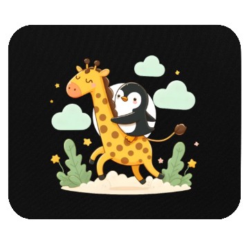 Discover Penguin rides giraffe Mouse Pads