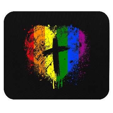 Discover Rainbow Heart with Cross Gay Pride LGBT Christian Mouse Pads