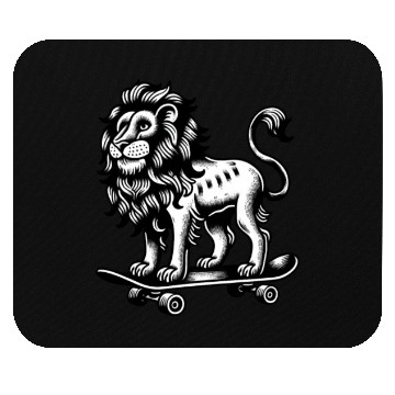 Discover Lion big cat skateboarder classic style black Mouse Pads