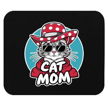 Discover Cat Mom Funny cat with sunglasses, hat and clothes Mouse Pads