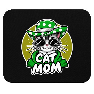 Discover Cat Mom Funny cat with sunglasses, hat and clothes Mouse Pads