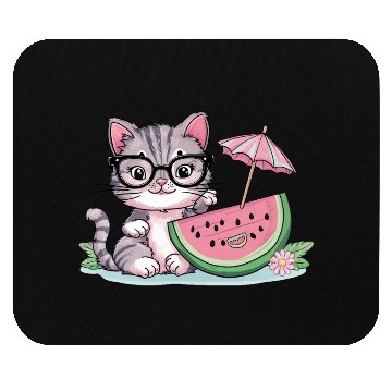 Discover cute kitten an watermelon slice vector illustratio Mouse Pads