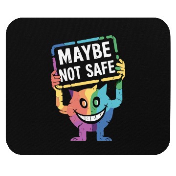 Discover Creepy Rainbow Creature With Maybe Not Safe Sign Mouse Pads