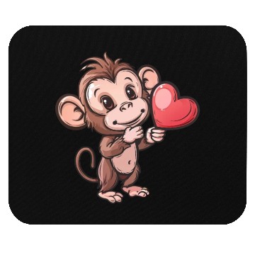 Discover Cute Monkey Holding Heart Illustration Mouse Pads