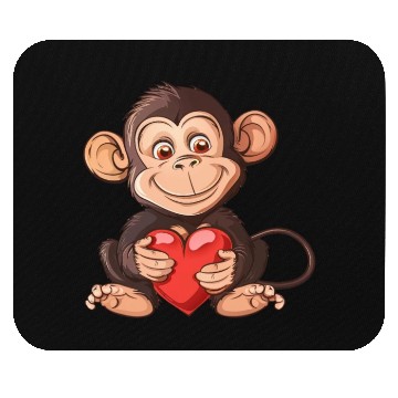 Discover Adorable Monkey Holding A Heart Illustration - Mouse Pads