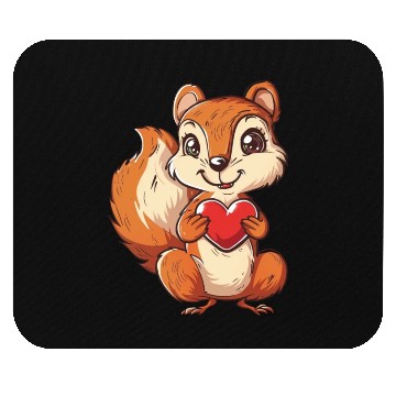Discover Adorable Squirrel with Red Heart Illustration Mouse Pads
