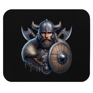Discover Fierce Viking Warrior with Shield and Axes Mouse Pads