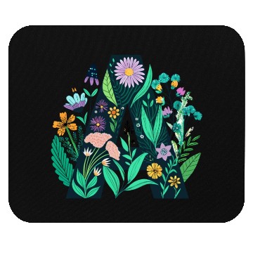 Discover Green 'A' with Pastel Flowers Mouse Pads