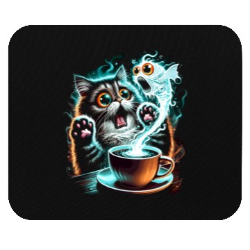 Discover Hilarious Scared Cat and Ghost Fish Design Mouse Pads
