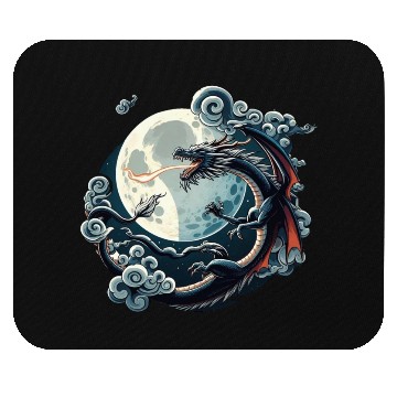 Discover Mystical Dragon and Moon - Celestial Fantasy Mouse Pads