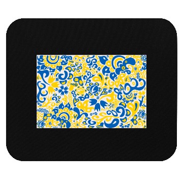 Discover Ukrainian flag colors on floral folklore pattern Mouse Pads