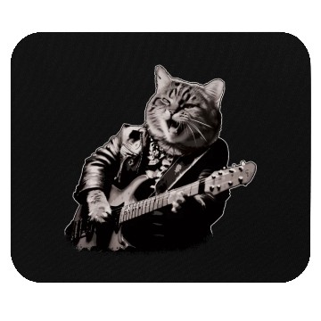Discover Rocker Cat Playing Guitar Instruments Meow Mouse Pads