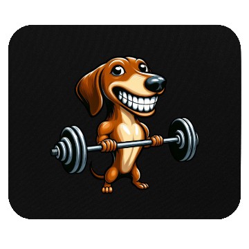 Discover Funny Dachshund with dumbbell dog workout Mouse Pads