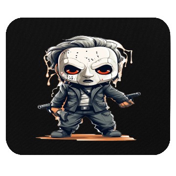 Discover Chibi Horror Icon - Cute yet Deadly Masked Charact Mouse Pads