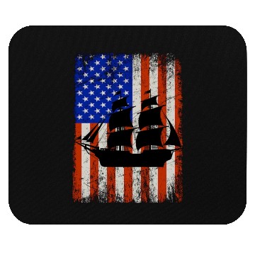 Discover Retro Pirate Ship American Flag Mouse Pads