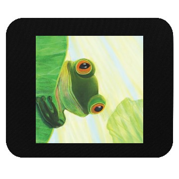 Discover Cute Green Frog Peeping out From Behind Lily Pad Mouse Pads