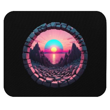 Discover Synthwave Rocky landscape with Setting Sun Mouse Pads