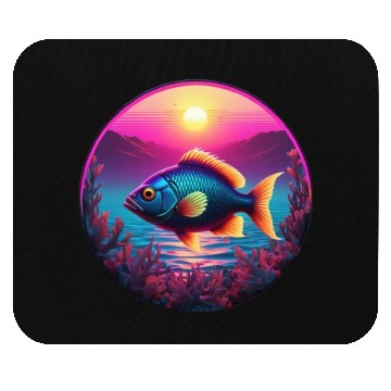 Discover Synthwave Fish and Coral and a Sunset and Ocean Mouse Pads