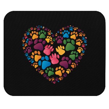 Discover Colorful Cat Paw Prints Forming a Heart Shape Mouse Pads
