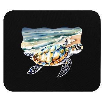 Discover Sea Turtle at the Beach in Watercolor Mouse Pads