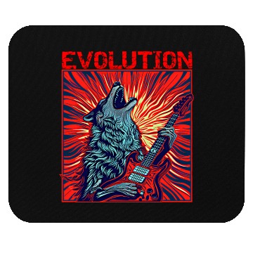 Discover Wolf Playing Guitar Rockstar Red Guitar Mouse Pads