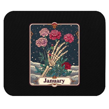 Discover January Gothic Tarot Card - Carnation Flower & Ske Mouse Pads