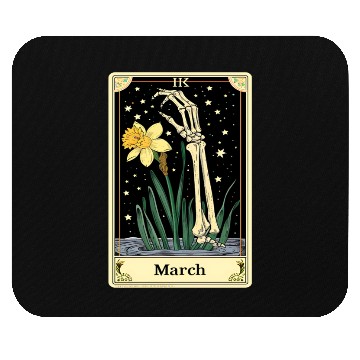Discover March Gothic Tarot Card - Daffodil Flower & Skelet Mouse Pads
