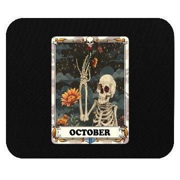Discover October Gothic Tarot Card - Marigold Flower & Skel Mouse Pads