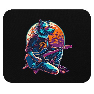Discover Blue Wolf Moon Guitar Player Retro Sunglasses Mouse Pads
