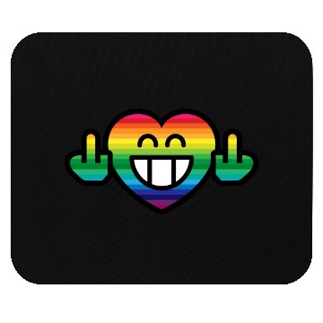 Discover Emoticon Grin Rainbow Heart with Stinkfingers Mouse Pads