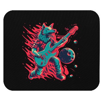 Discover Flaming Wolf Rockstar Guitarist Mouse Pads