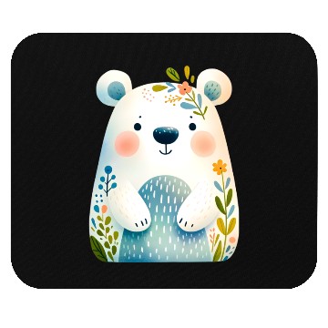 Discover White bear cub with flowers Mouse Pads