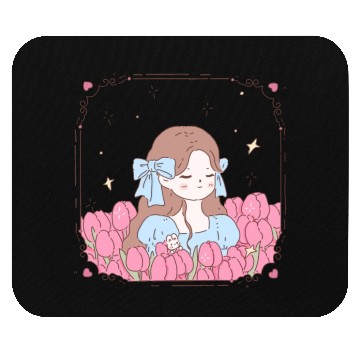Discover girl and tulips Mouse Pads