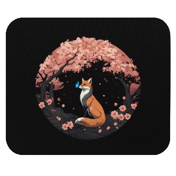 Discover Cherry Blossom Fox Mythical Kitsune with Butterfly Mouse Pads
