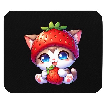 Discover Cat with strawberry hat cute fruity quirky Mouse Pads