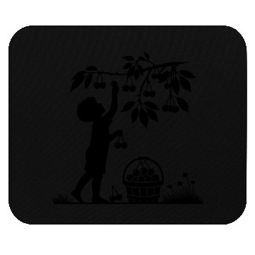Discover charming garden silhouette boy picking cherries Mouse Pads