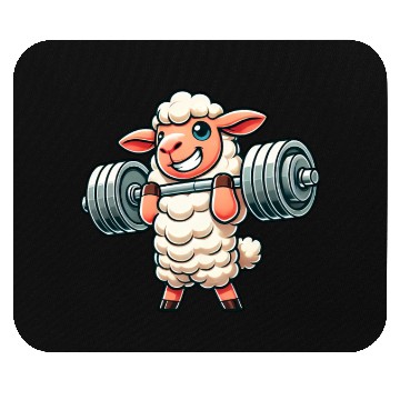 Discover Cute sheep lamb weightlifter fitness workout Mouse Pads