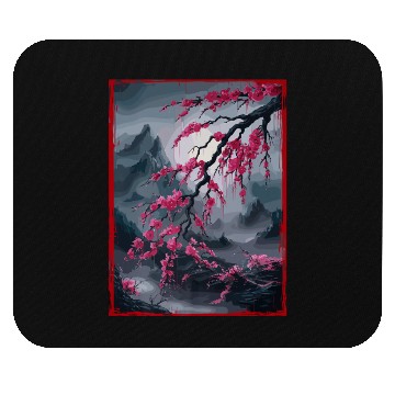 Discover Vintage Cherry Blossom Landscape Graphical Mouse Pads