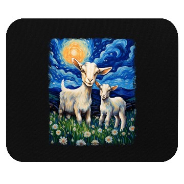 Discover Goats Farm Animals Farmer Starry Night Painting Mouse Pads