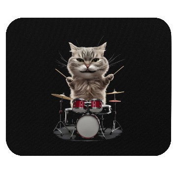 Discover Cat Playing Drums Realistic Mouse Pads
