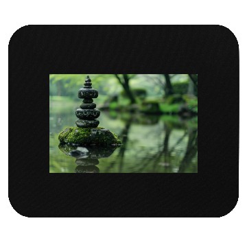Discover Zen Stone Stack Reflected in Tranquil Pond Mouse Pads