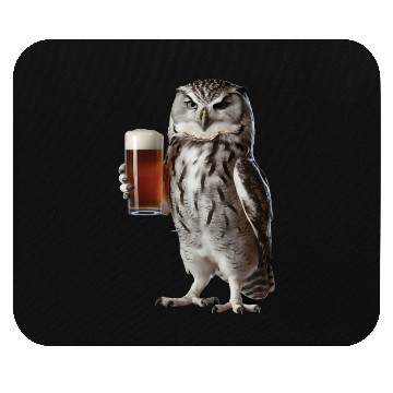 Discover Owl Drinking Beer Realistic Mouse Pads